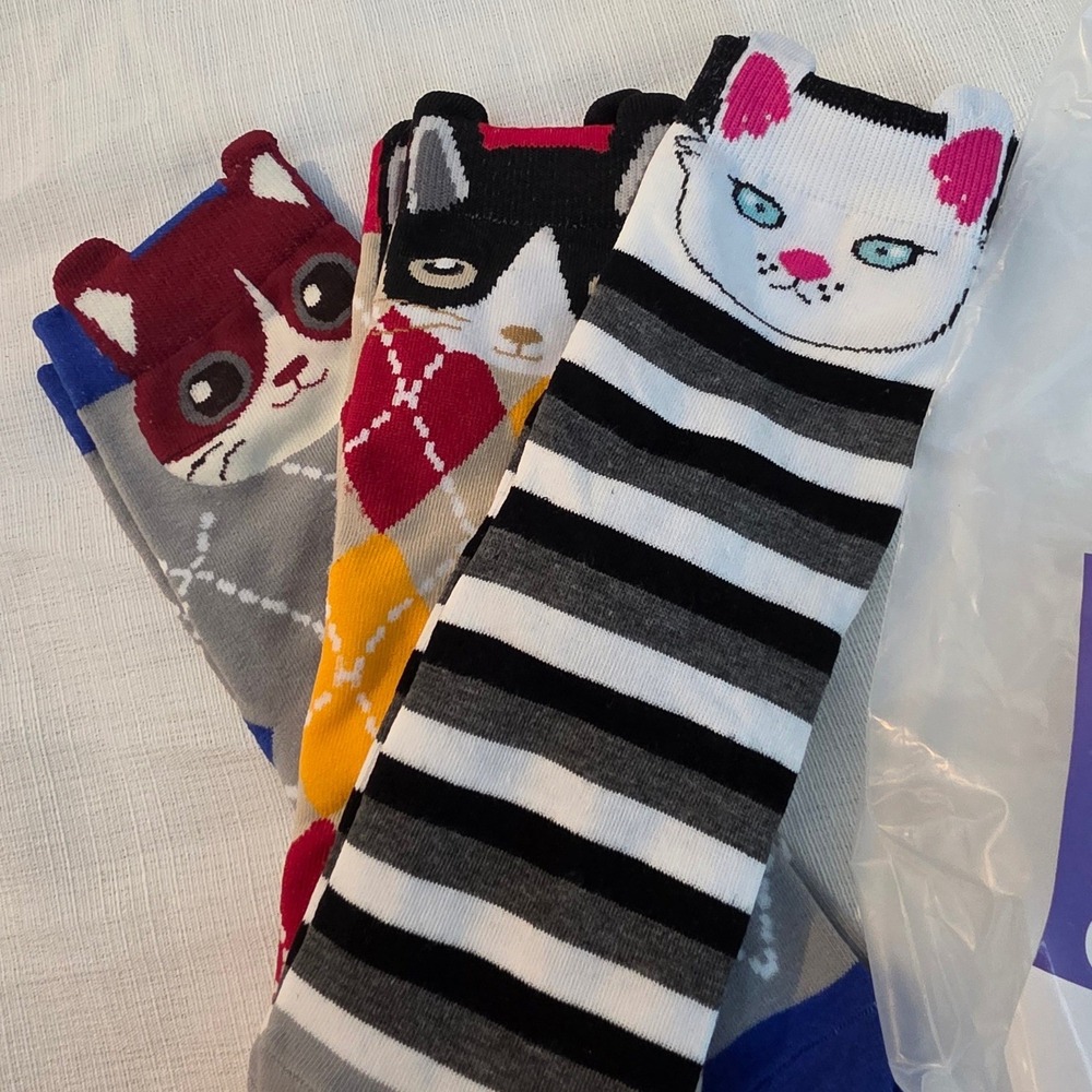 Cat Lady The Catwalk Collection Crew Socks 3 Pack Multicolored Feline Designs